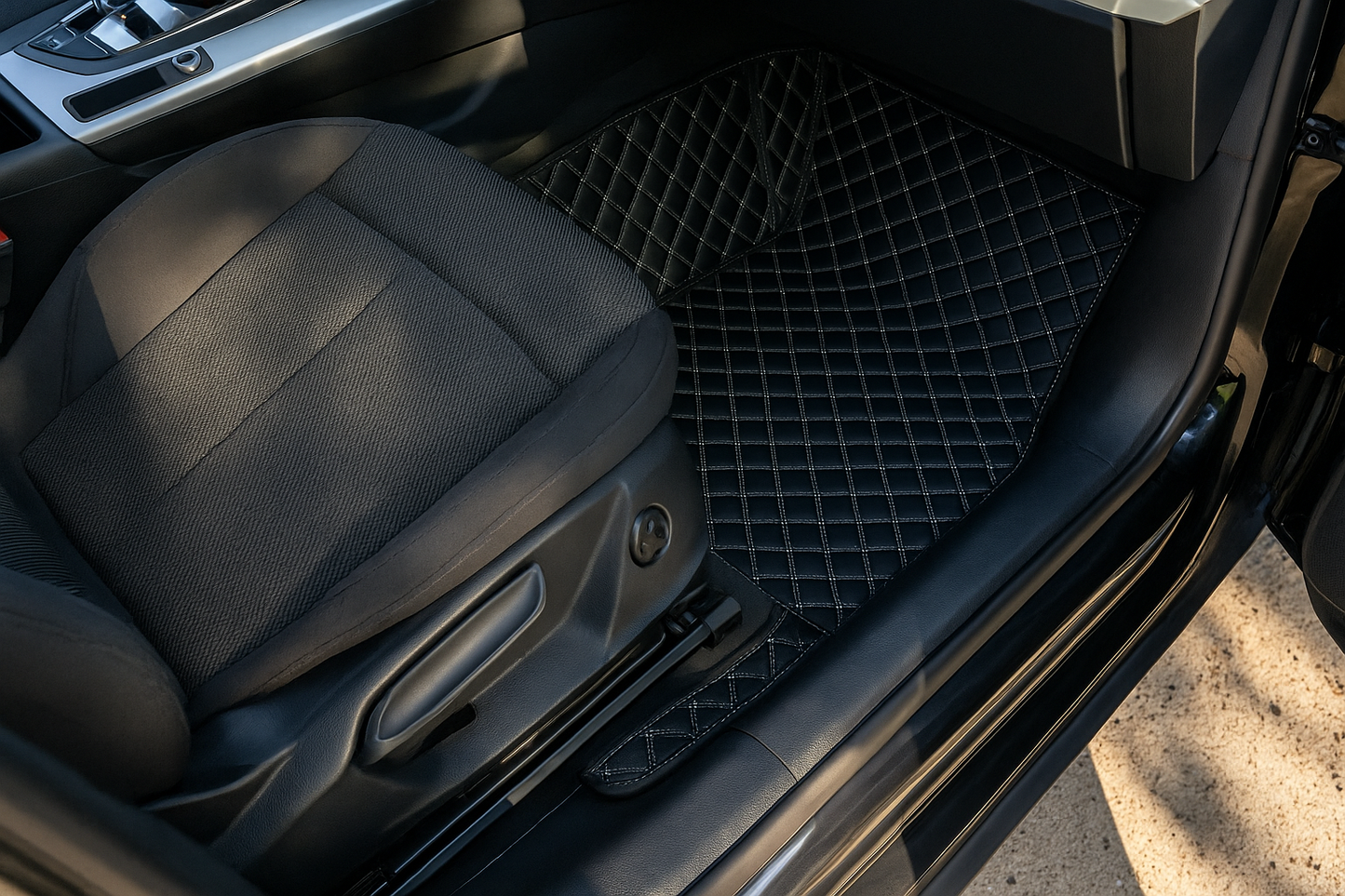 Covorase auto Premium Audi A4 B9 negru cu fir crem