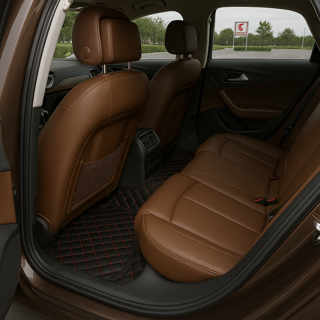 Covorase auto premium Audi A4 B8( 2008 + ) negru cu fir rosu