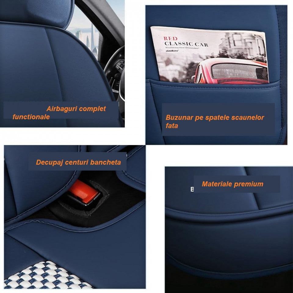 Huse auto Suzuki Elite Negru + Albastru (Textil + Piele )