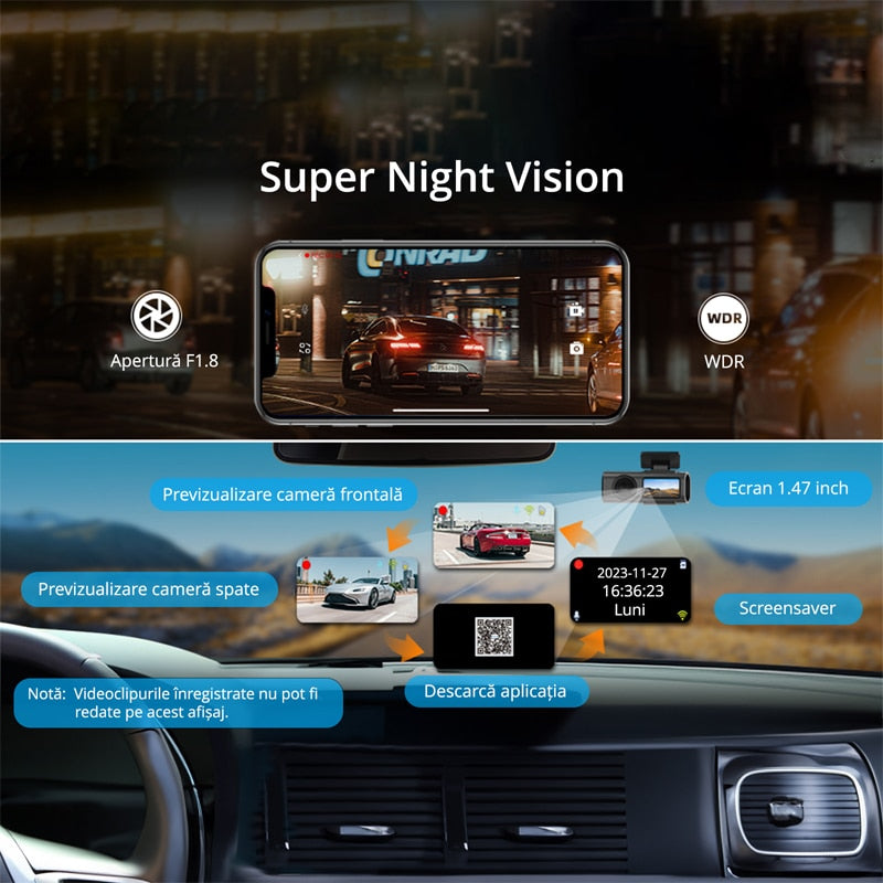 Camera de bord FULL HD 4K,Vedere nocturna, G-Sensor,Camera video marsarier inclusa , CARD 32 GB INCLUS