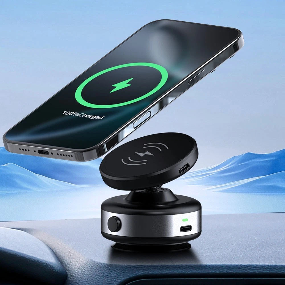 Suport Auto Magnetic cu Încărcare Wireless Rapidă 15W | Rotire 360° | Fixare Ultra-Puternică | Compatibil iPhone & Samsung