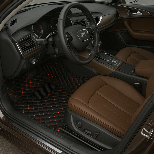 Covorase auto premium Audi A4 B8( 2008 + ) negru cu fir rosu