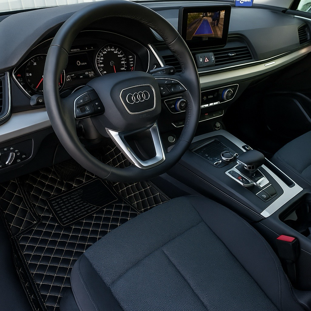 Covorase auto Premium Audi A4 B9 negru cu fir crem