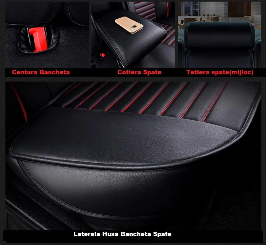 Huse auto Dacia Clasic Negre + rosu/ 4 pernute incluse