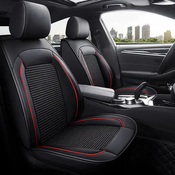 Huse auto Opel Textil + Piele Ecologica Negre cu Rosu